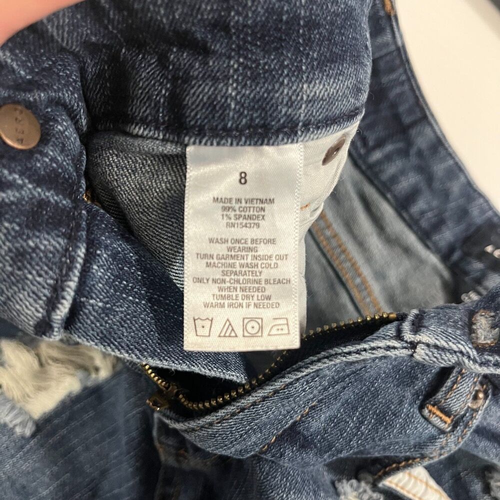 Aeropostale Womens High Rise Curvi Midi Shorts Denim Sz 8 Dark Wash Distressed - Picture 4 of 8